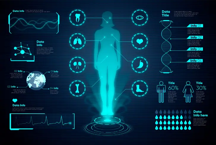 Virtual human model showing health data