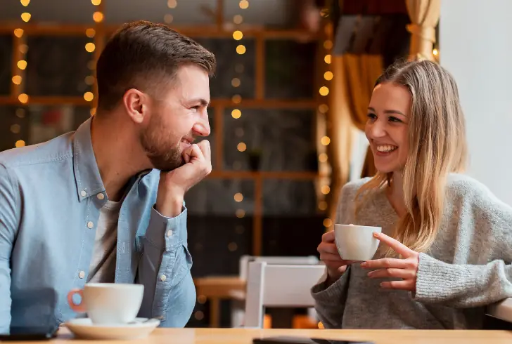 Confident single smiles during first date