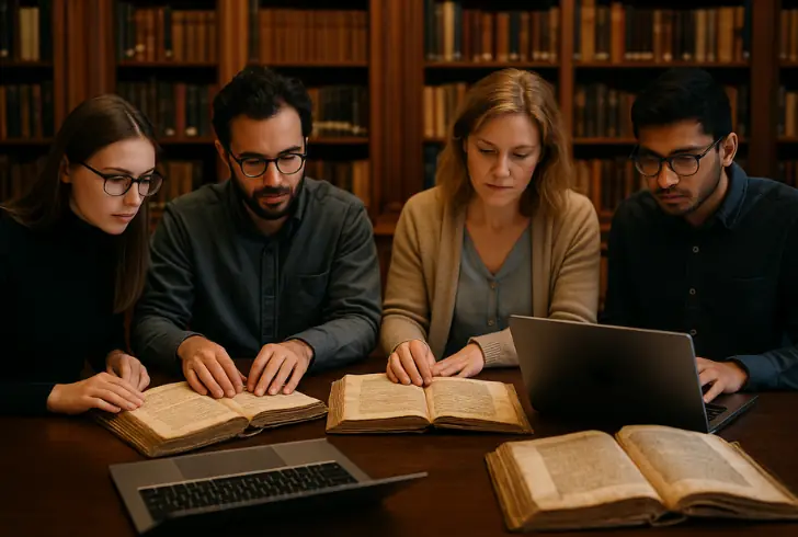 Researchers work on medieval texts